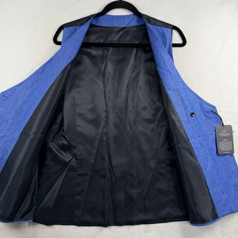 StudioSuits BESPOKE 3 Piece Tuxedo Linen Suit 44L 34x31 Vest Satin Stripe Shawl
